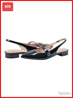 Pointy Toe Slingback Flats with Flower Ornament Block Heel Dress Shoes